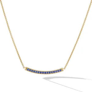 Petite Pave Bar Necklace in 18K Yellow Gold with Blue Sapphires
