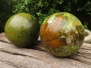 Polished Stunning Green Opal Spheres  x 2 From Madagascar