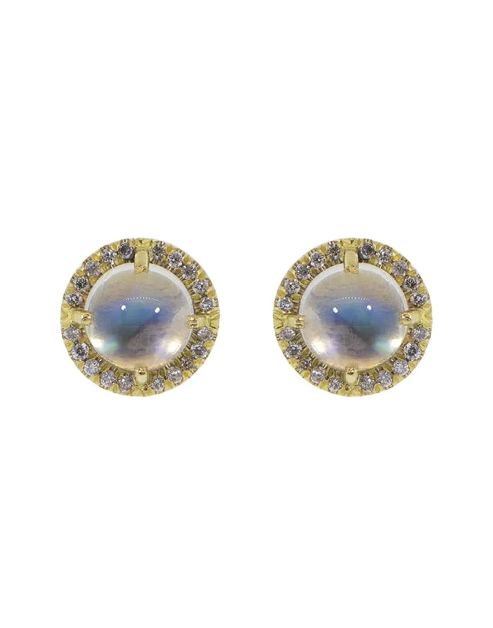 Rainbow Moonstone Diamond Studs