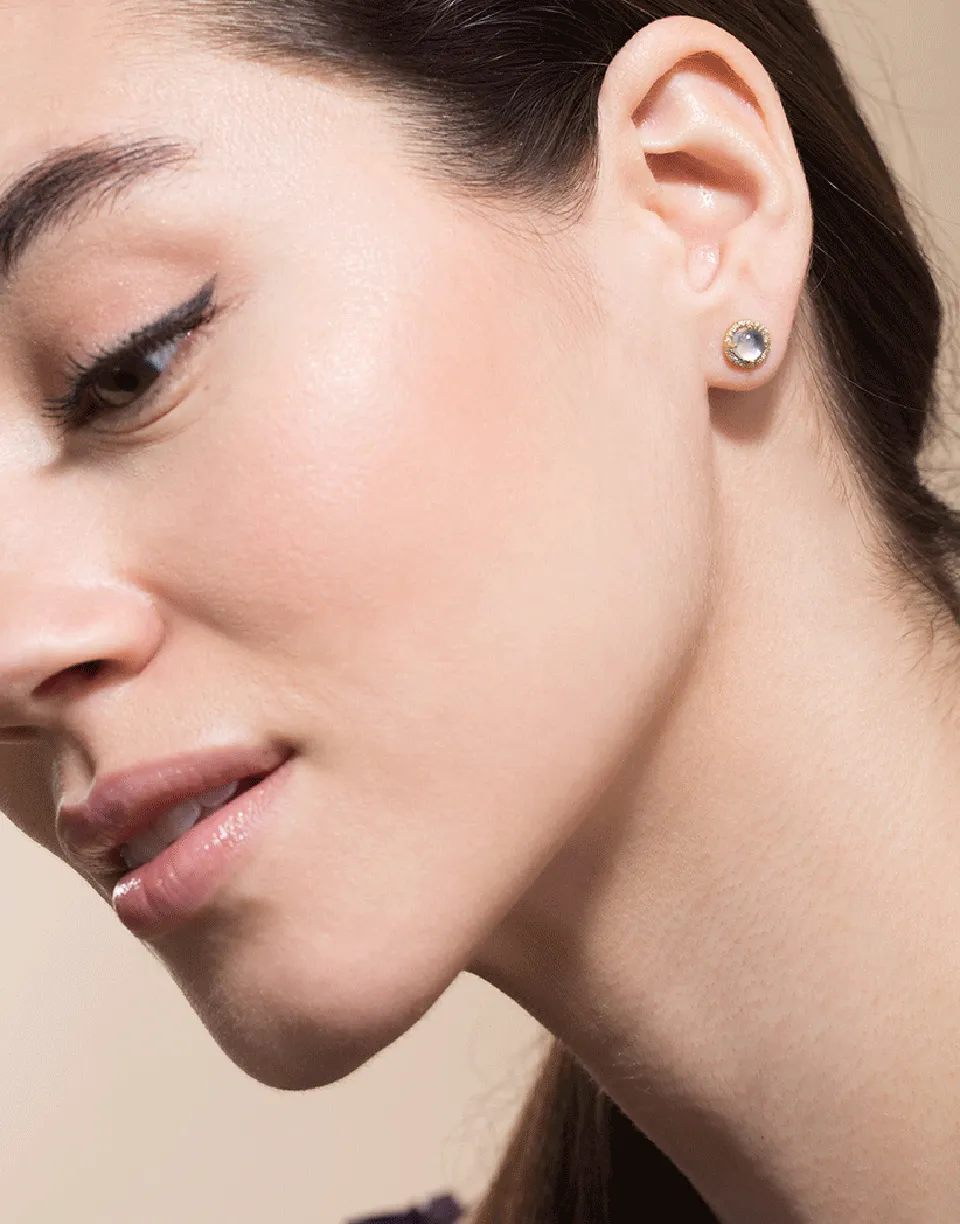 Rainbow Moonstone Diamond Studs