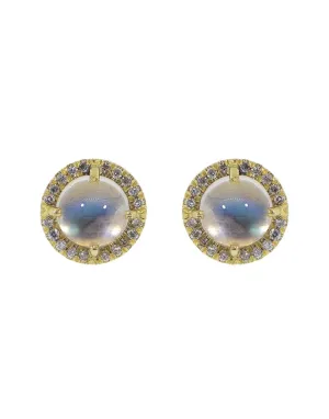 Rainbow Moonstone Diamond Studs
