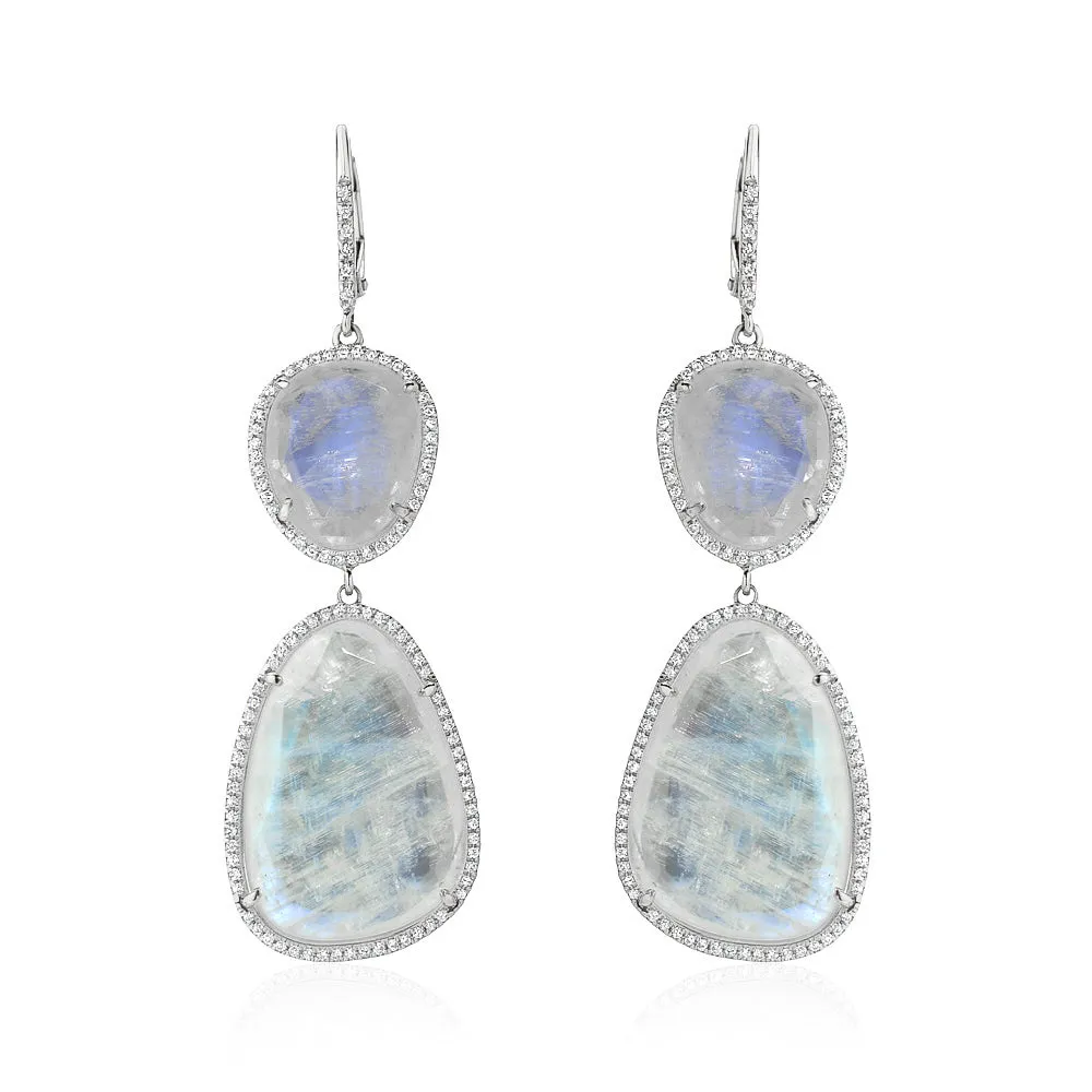 Rainbow Moonstone Double Dangle Earrings