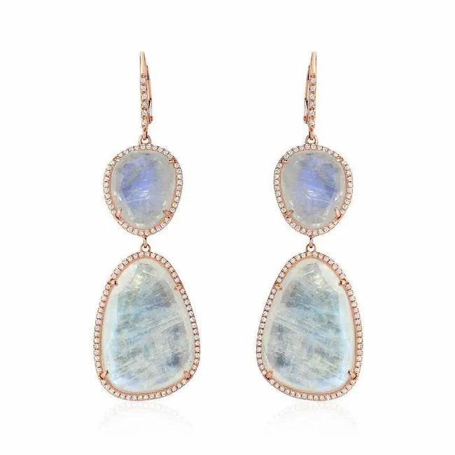 Rainbow Moonstone Double Dangle Earrings