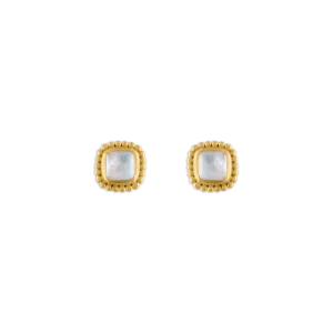 Rainbow Moonstone Granulated Stud Earrings