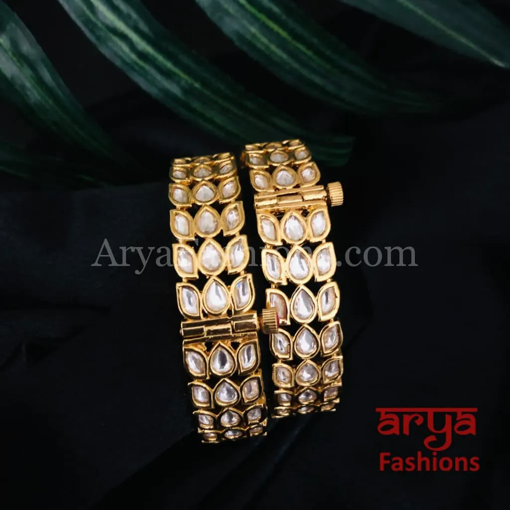 Rajwadi Pacchi Kundan Openable Kada Bangles