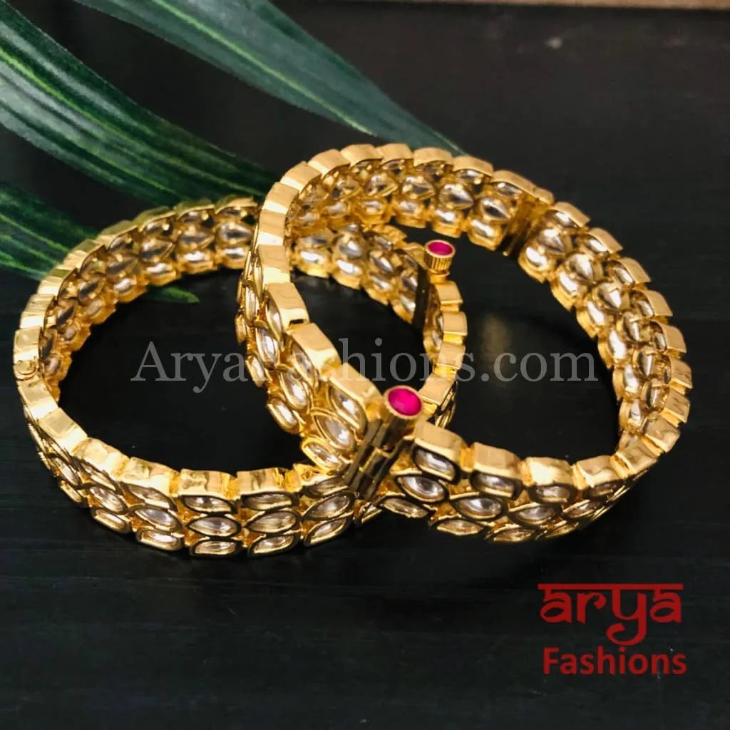 Rajwadi Pacchi Kundan Openable Kada Bangles