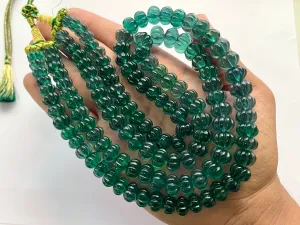Rare! Intense Greenish Blue Natural Fluorite gemstone Hand carved Melons shape beads