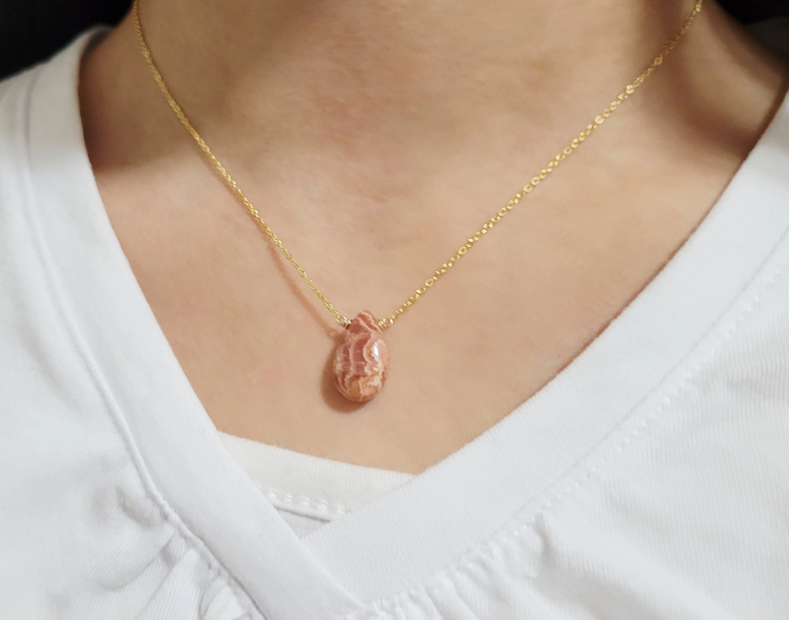 Rhodochrosite Pear Pendant Necklace