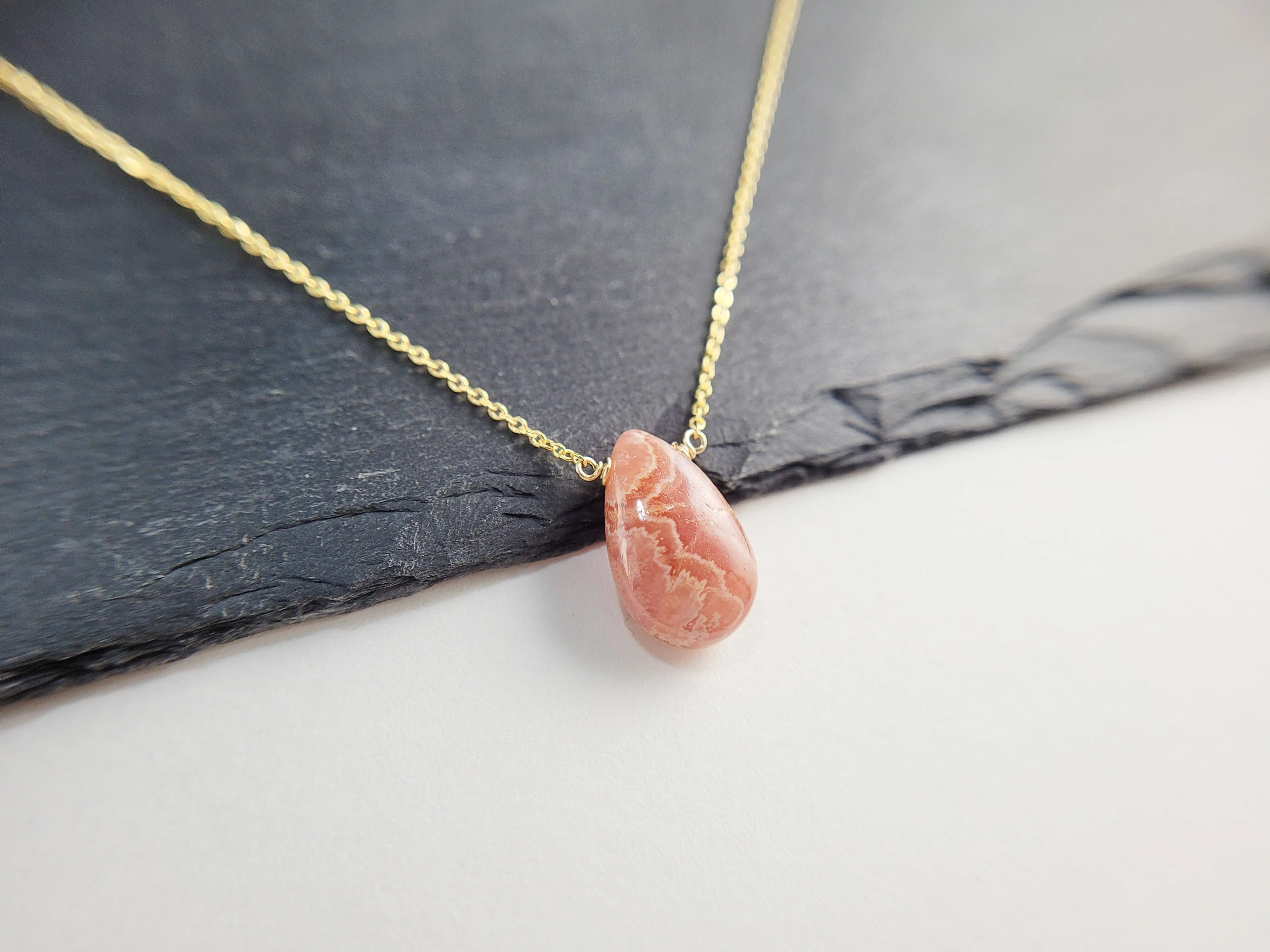 Rhodochrosite Pear Pendant Necklace