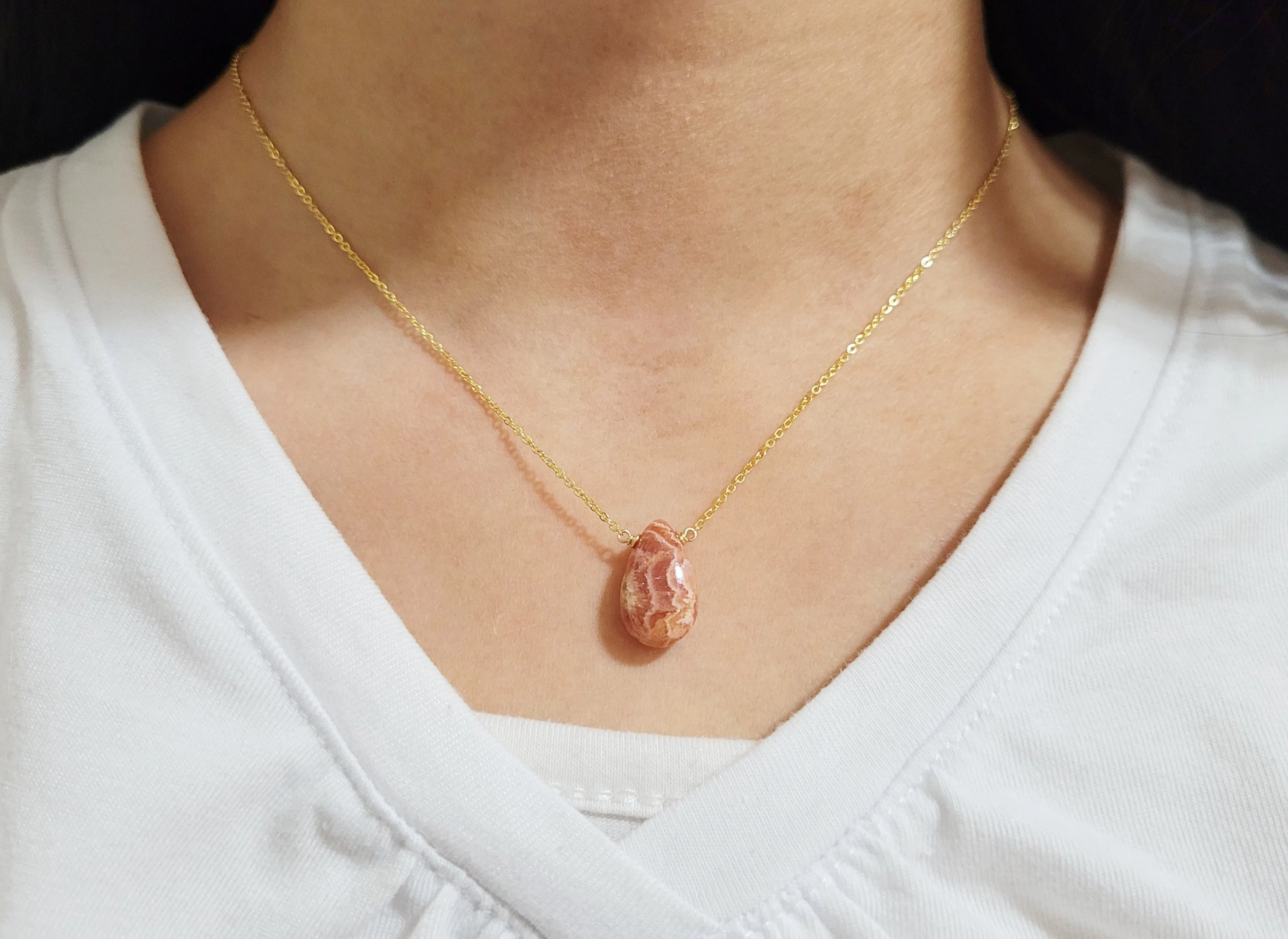 Rhodochrosite Pear Pendant Necklace