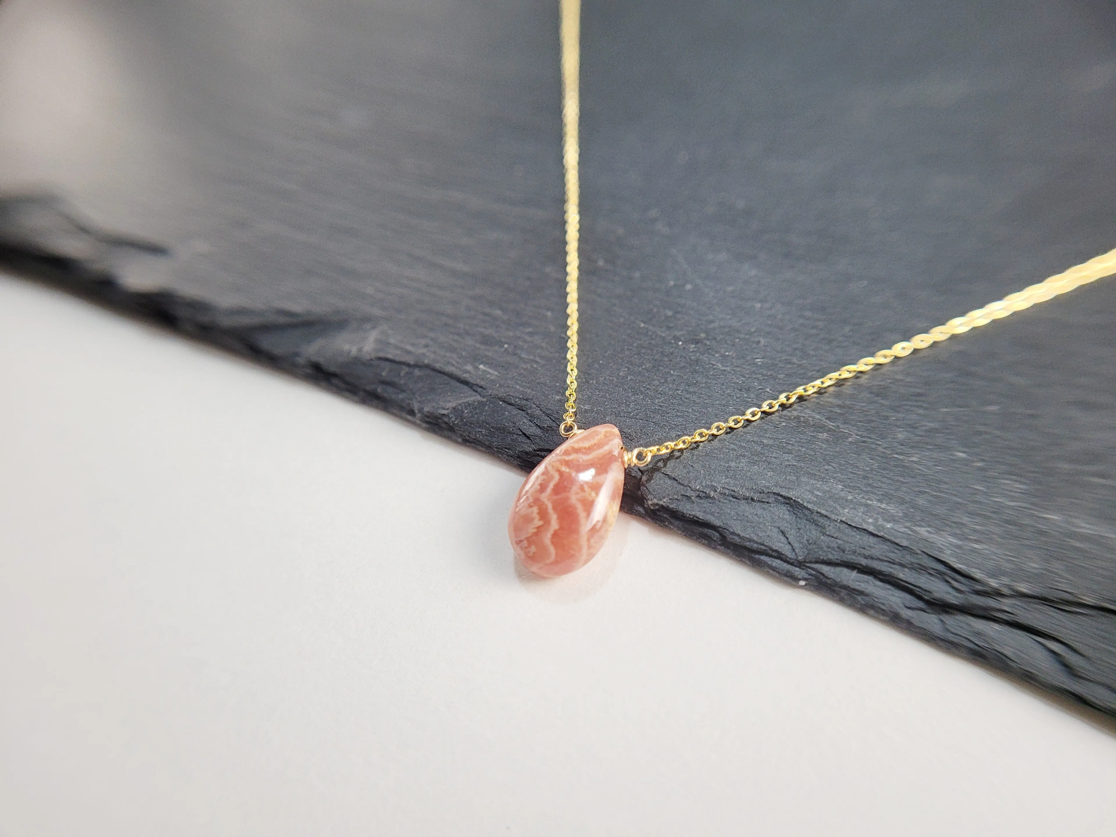 Rhodochrosite Pear Pendant Necklace