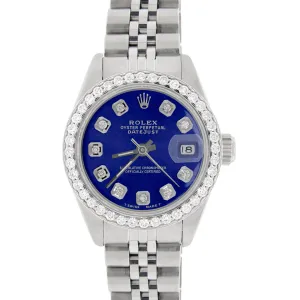 Rolex Datejust Ladies 26mm Diamond Bezel/Royal Blue Dial Jubilee Steel Watch TFJ-142508053