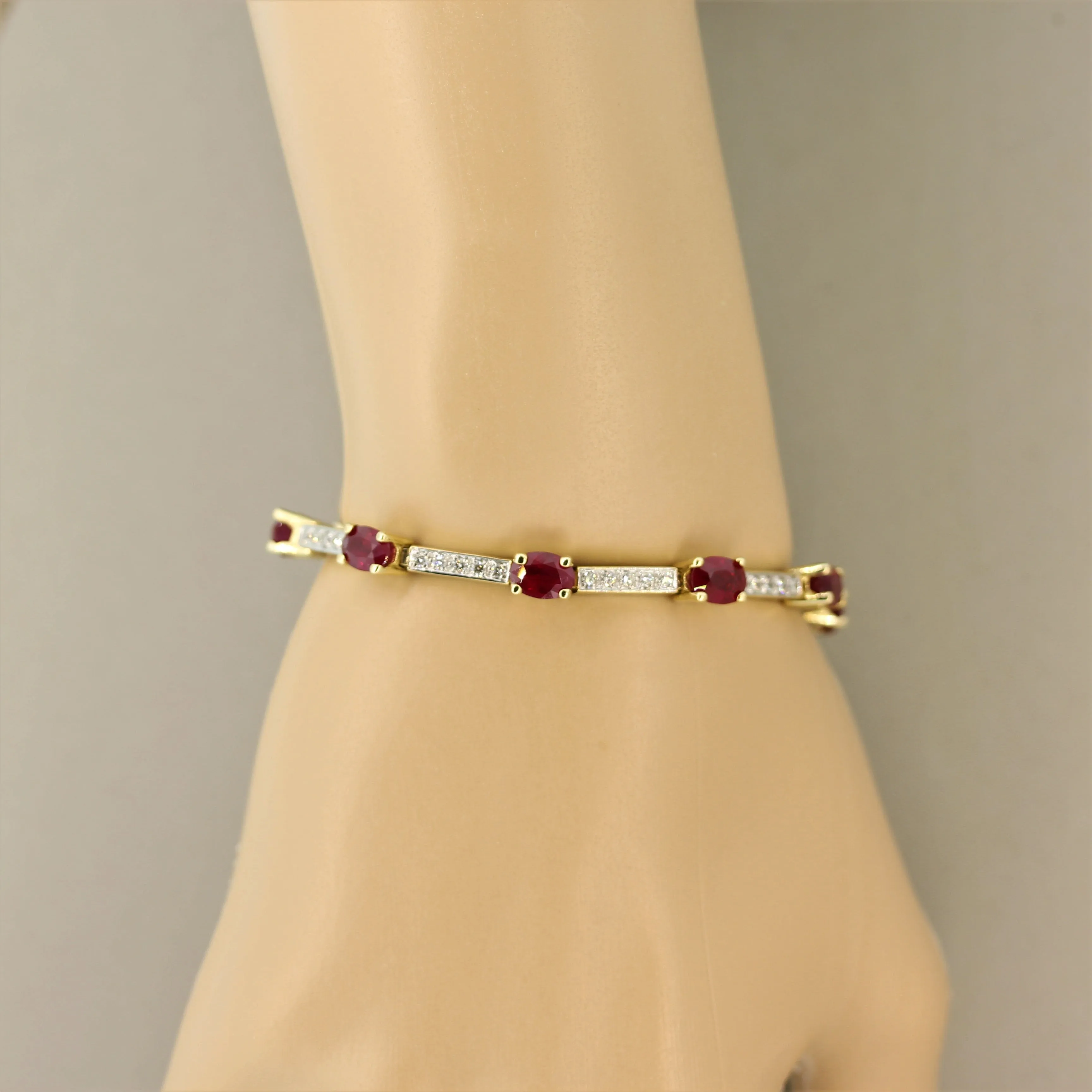 Ruby Diamond Gold Tennis Bracelet