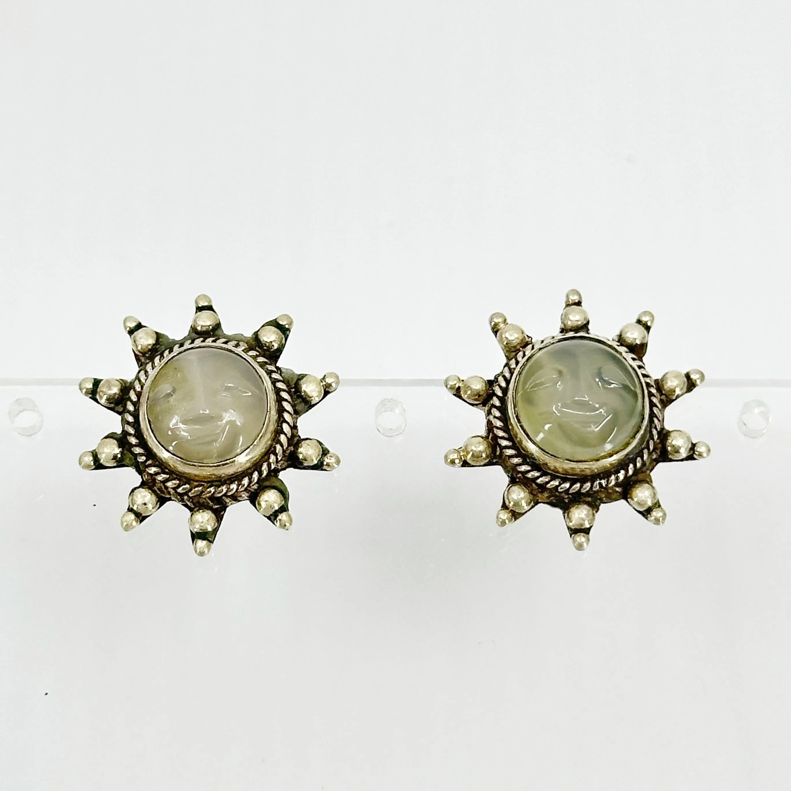 Sajen Sterling silver carved moonstone sun earrings