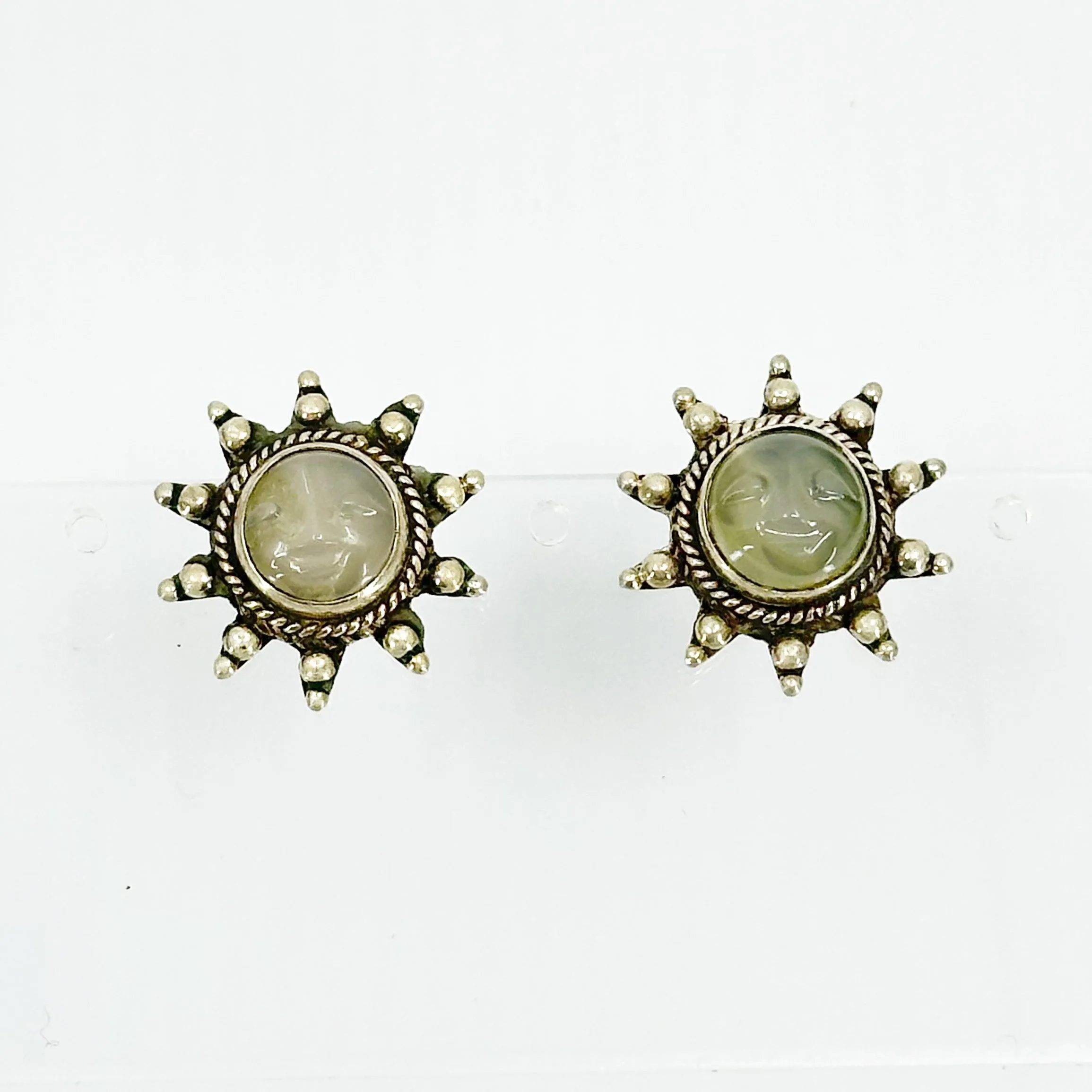 Sajen Sterling silver carved moonstone sun earrings