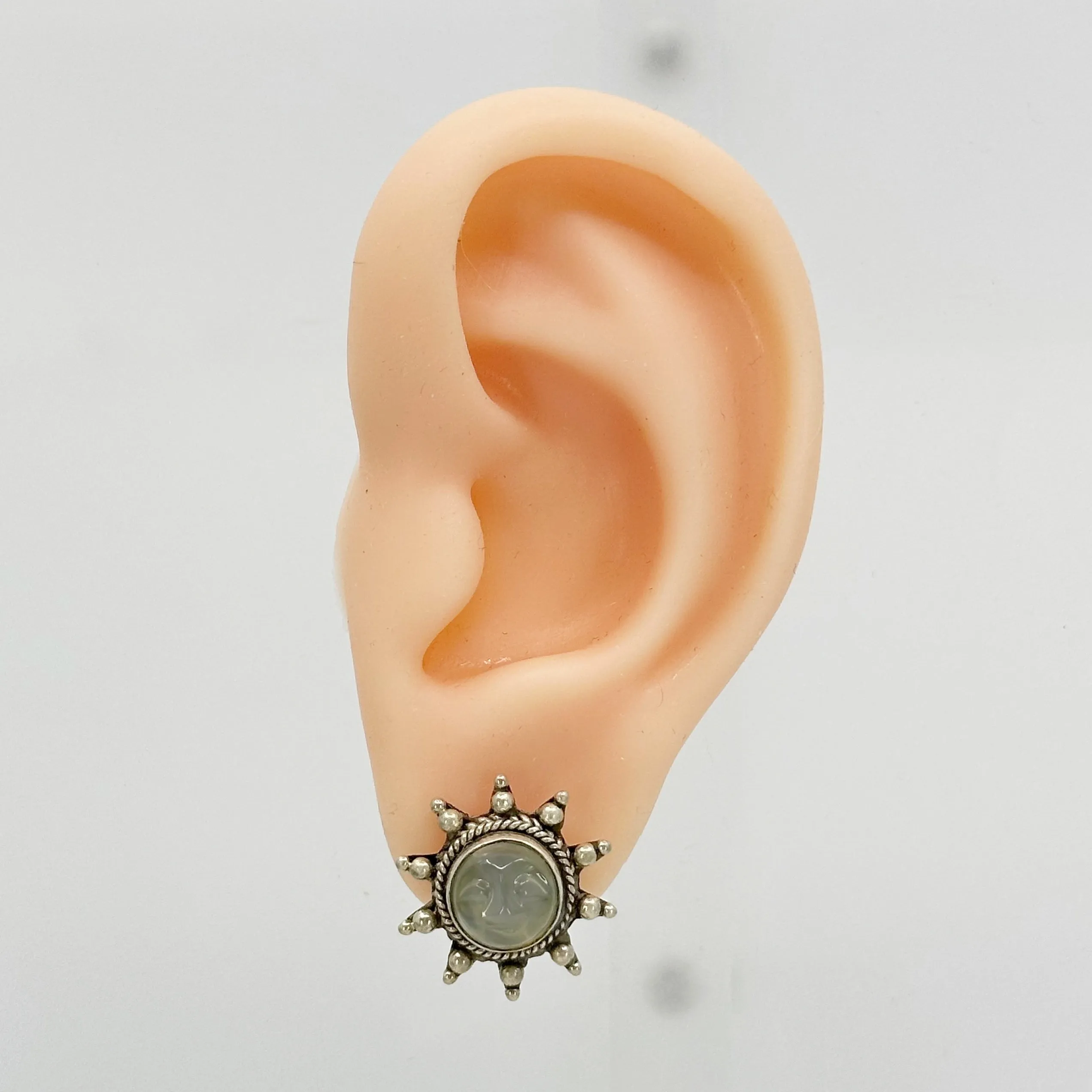 Sajen Sterling silver carved moonstone sun earrings