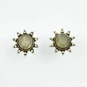 Sajen Sterling silver carved moonstone sun earrings