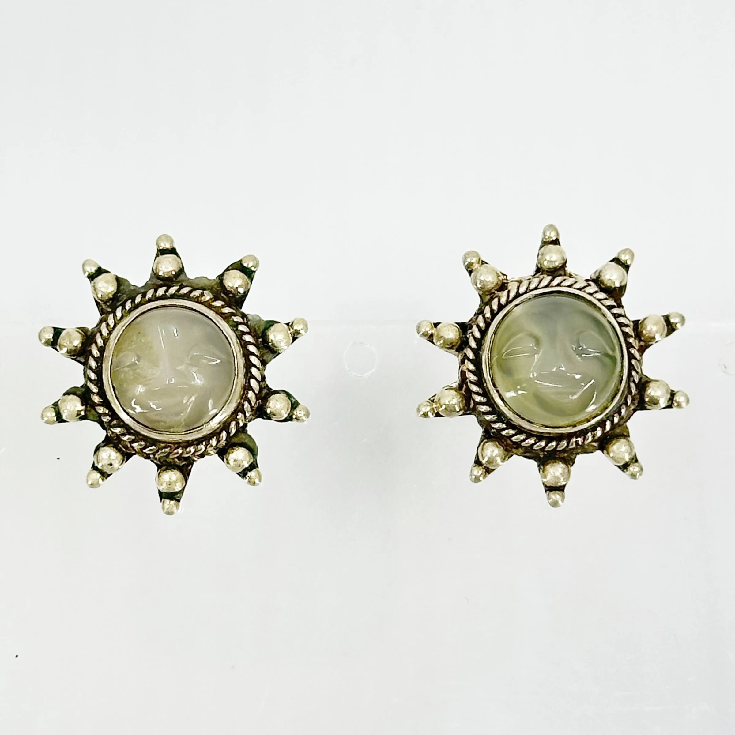 Sajen Sterling silver carved moonstone sun earrings