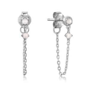 Silver Mother of Pearl and Kyoto Opal Chain Drop Stud Earrings