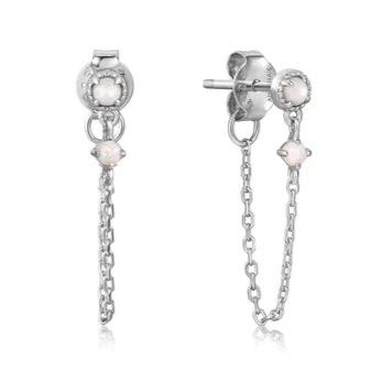 Silver Mother of Pearl and Kyoto Opal Chain Drop Stud Earrings
