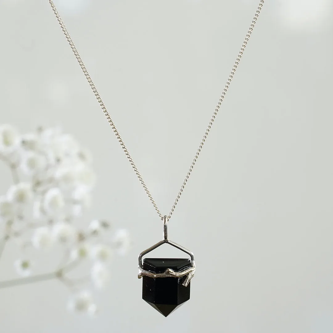 Silver Necklace with Black Obsidian Crystal