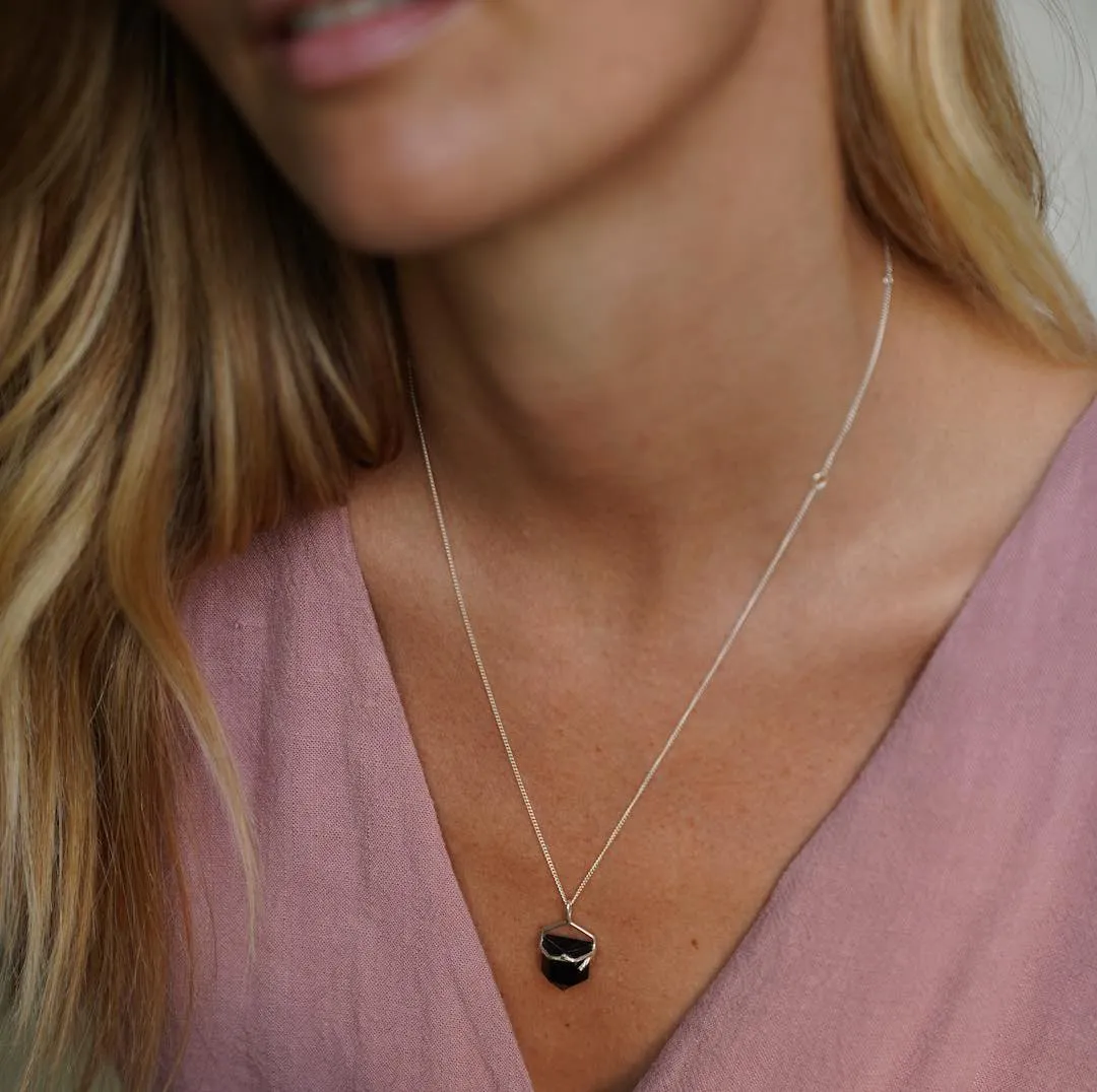 Silver Necklace with Black Obsidian Crystal