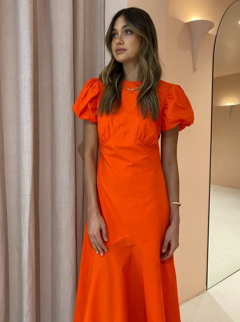 Sir Anja Panelled Midi Dress in Mandarin Red
