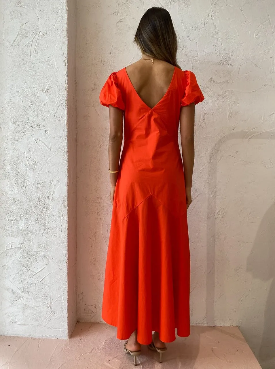 Sir Anja Panelled Midi Dress in Mandarin Red