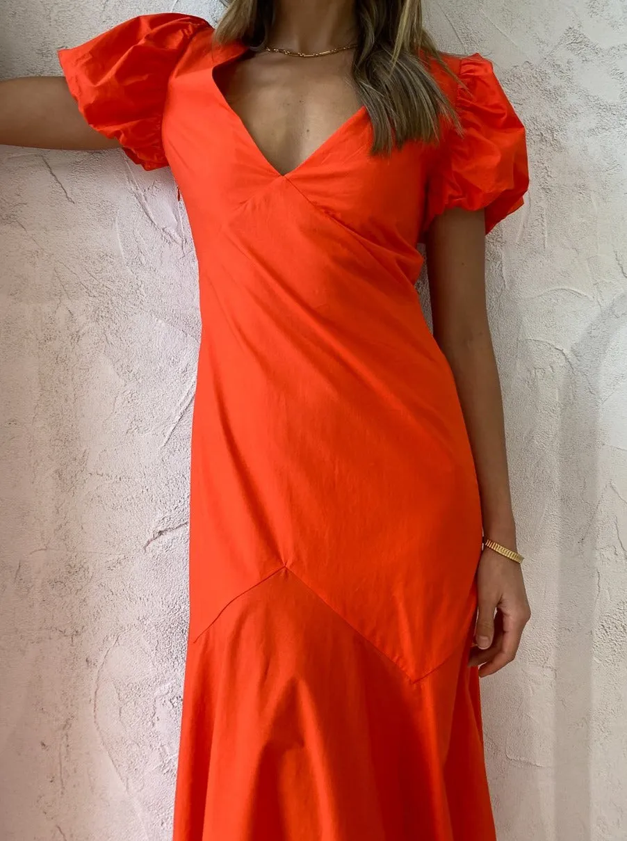 Sir Anja Panelled Midi Dress in Mandarin Red