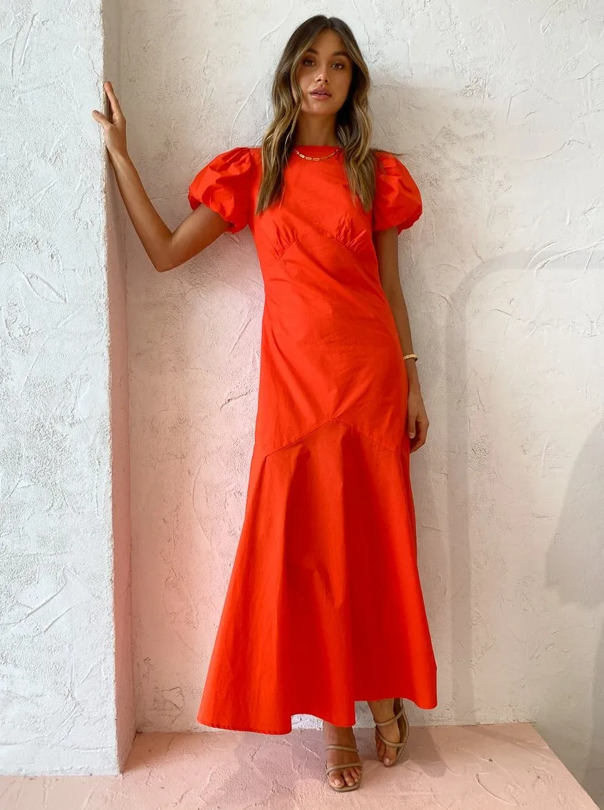 Sir Anja Panelled Midi Dress in Mandarin Red