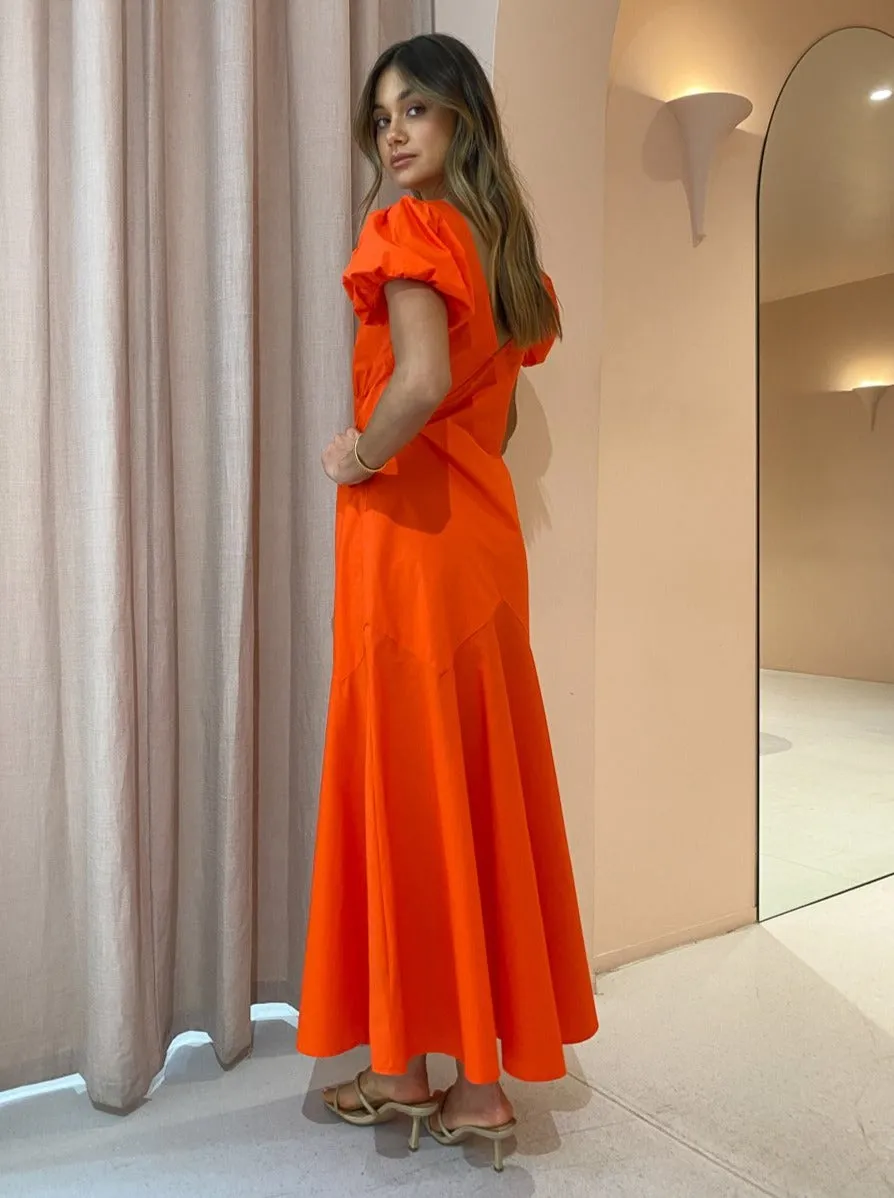 Sir Anja Panelled Midi Dress in Mandarin Red