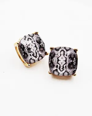 Snake Print Faceted Square Stud Earrings