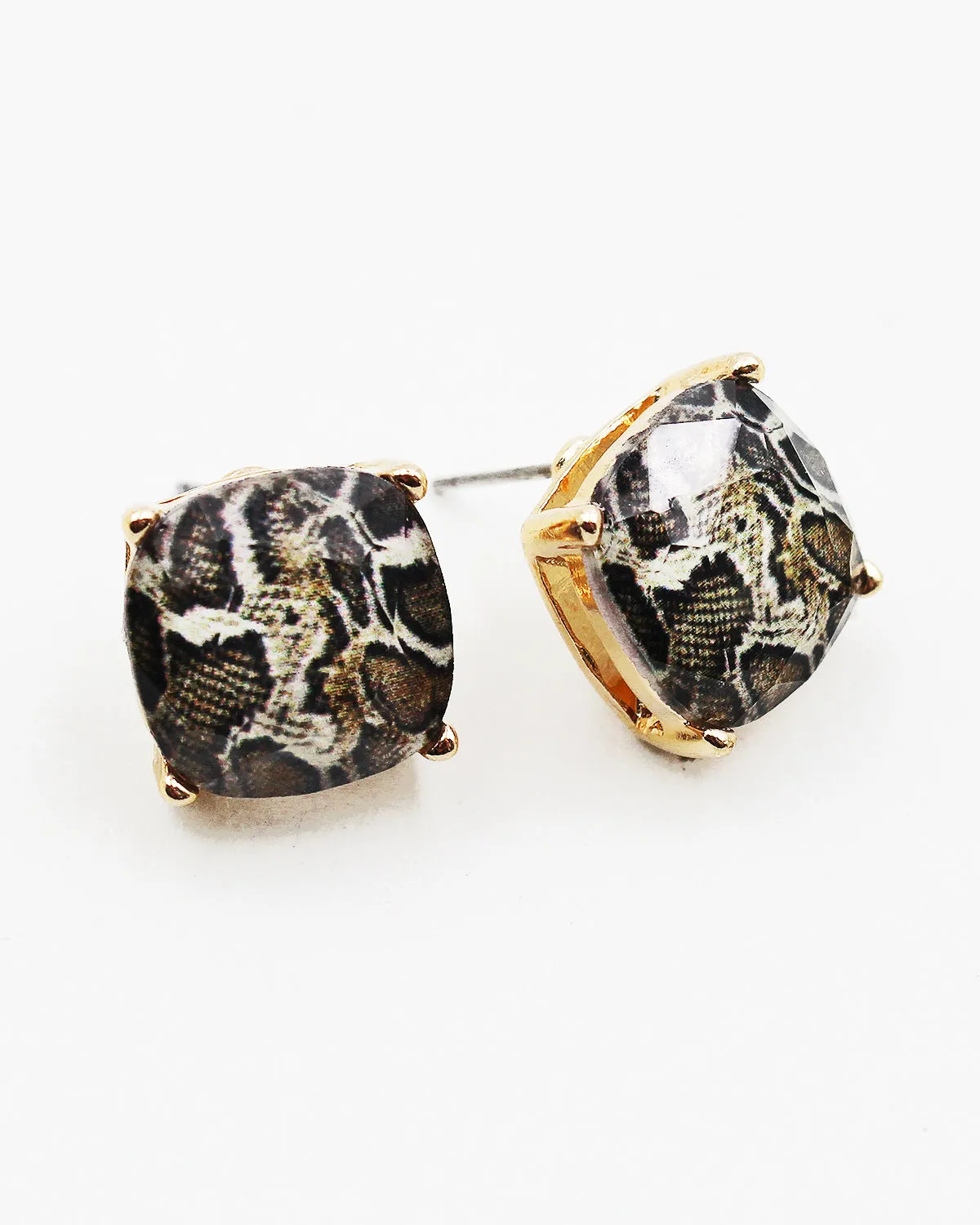 Snake Print Faceted Square Stud Earrings