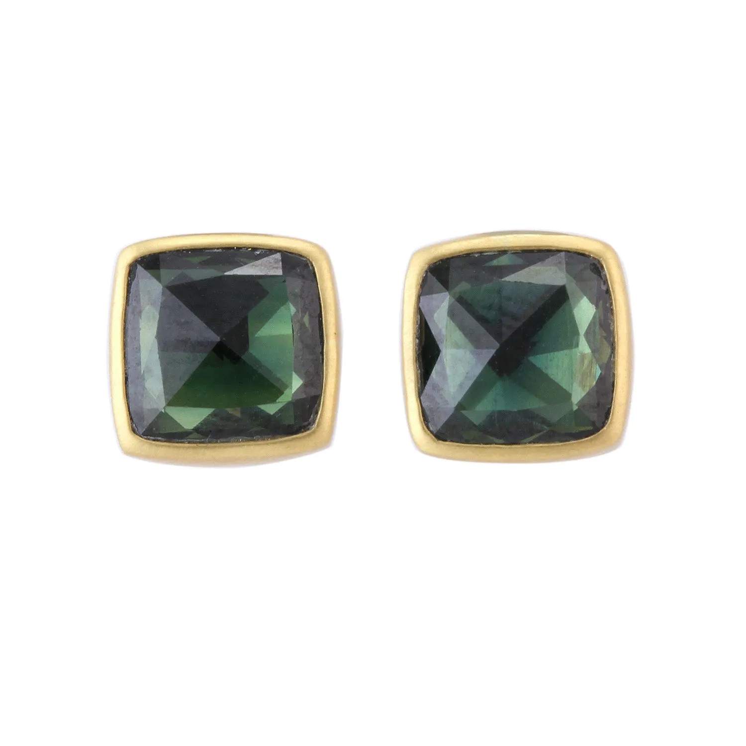 Square Green Sapphire Studs