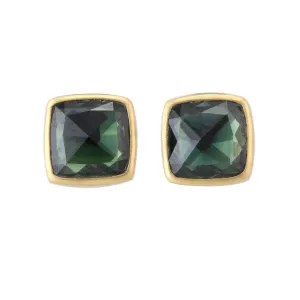 Square Green Sapphire Studs