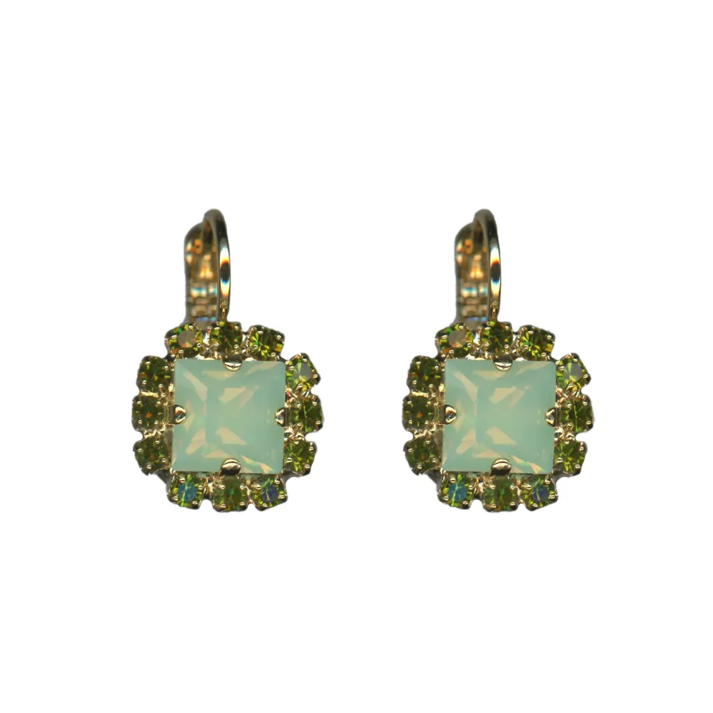 Square Halo Leverback Earrings in "Evergreen" *Custom*