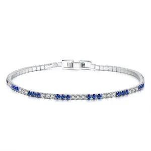 Sterling Silver 3 Alternating Sapphire and Clear 2mm CZ Bracelet