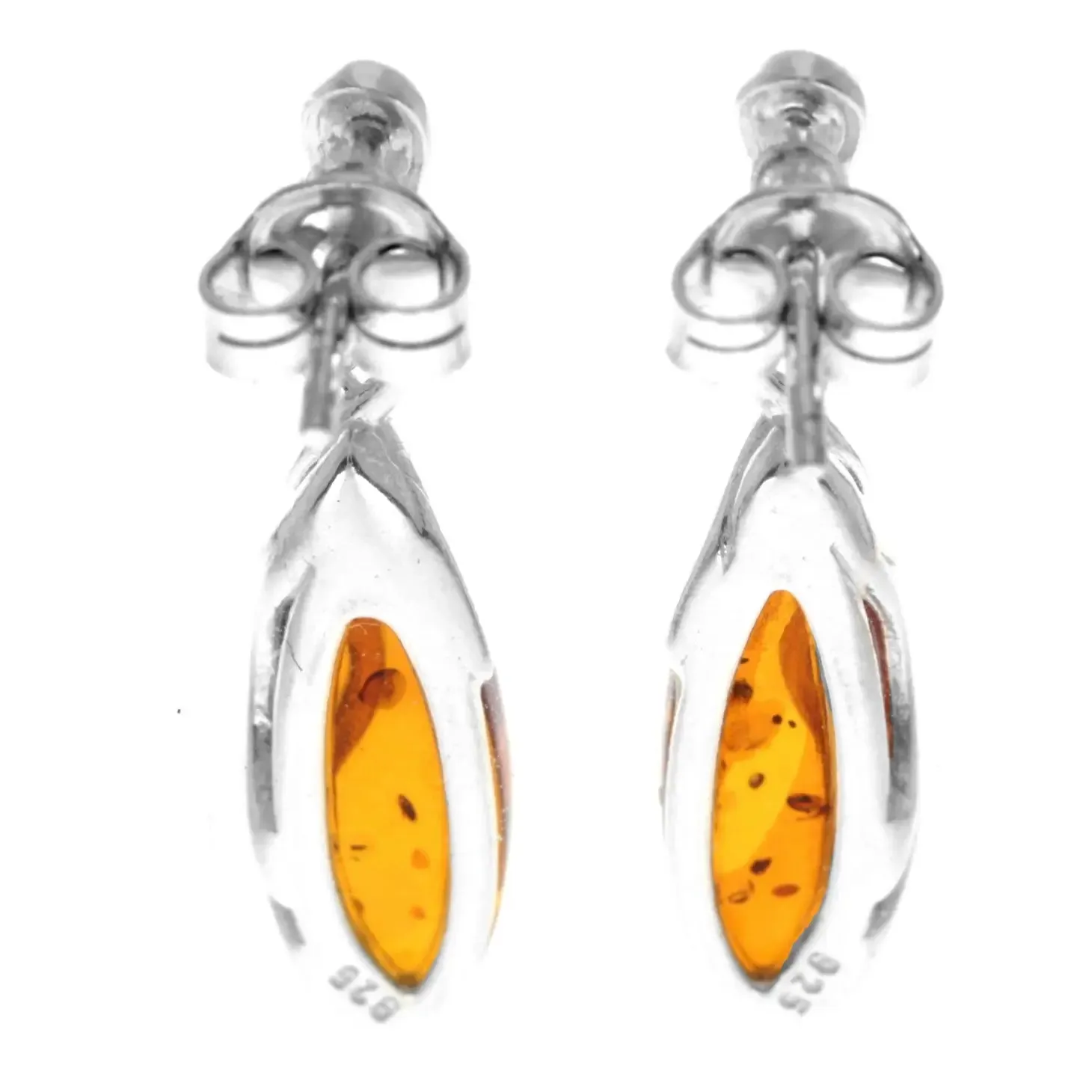 Sterling Silver & Genuine Baltic Amber Modern Studs Dangling Earrings - cognac