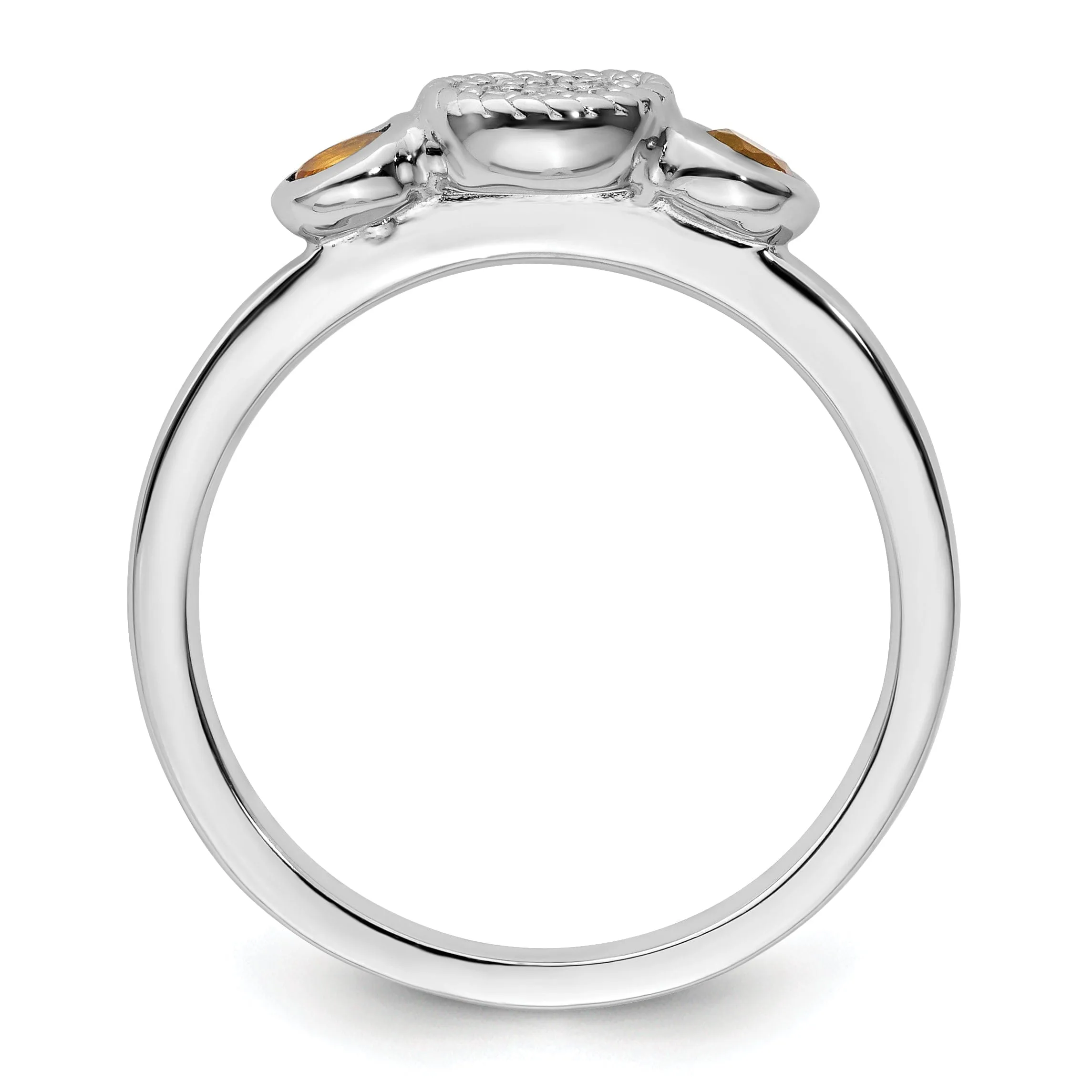 Sterling Silver Double Round Citrine/Diamond Ring