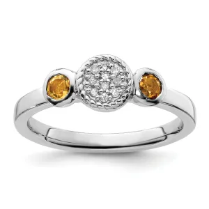 Sterling Silver Double Round Citrine/Diamond Ring