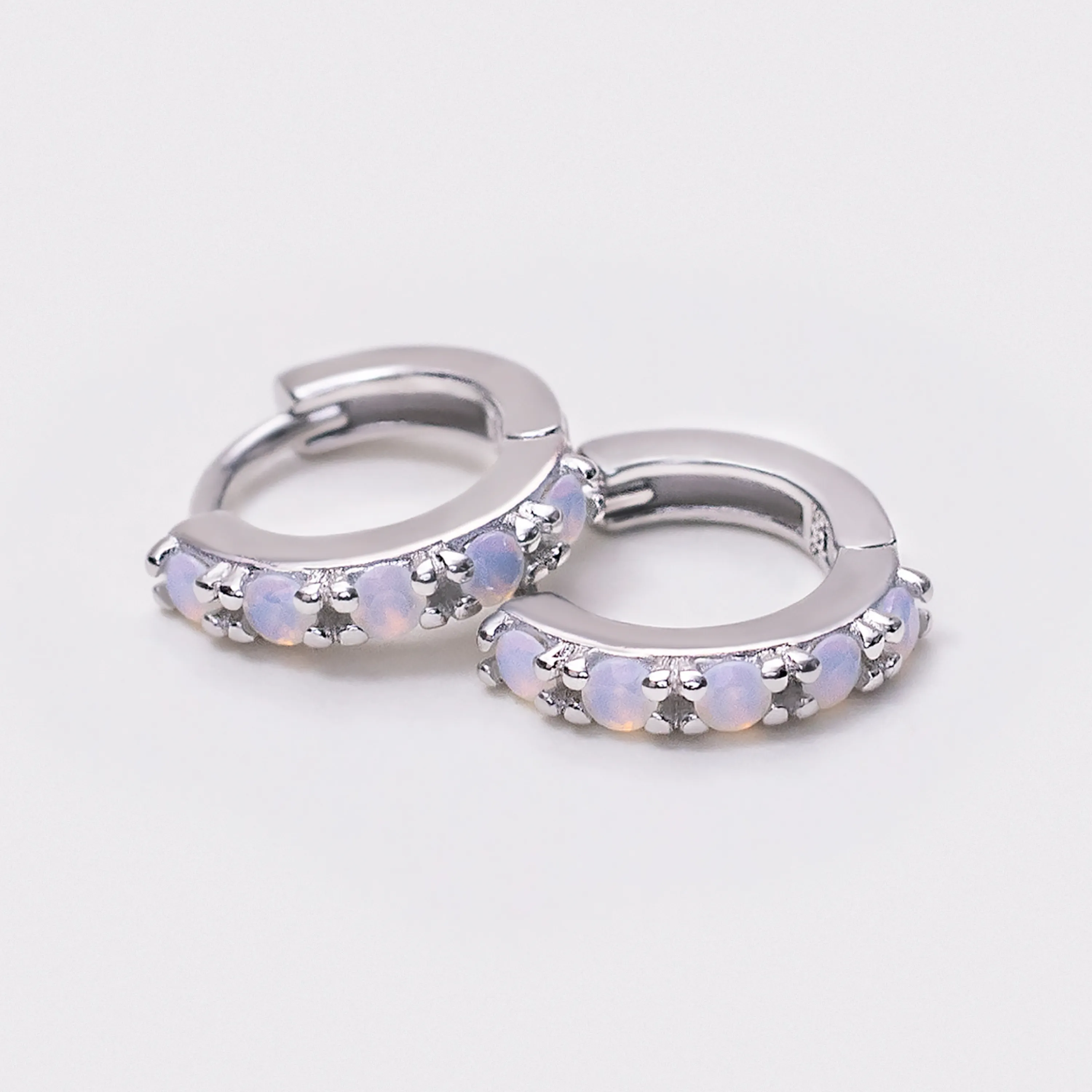Sterling Silver Opal Huggie Earrings