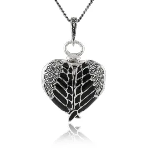 Sterlingsilber 0,14 CT Markasit & Emaille Winged Herz Medaillon 45cm Halskette