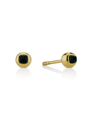 Sugarloaf, 18K Yellow Gold   Grey Moonstone Studs
