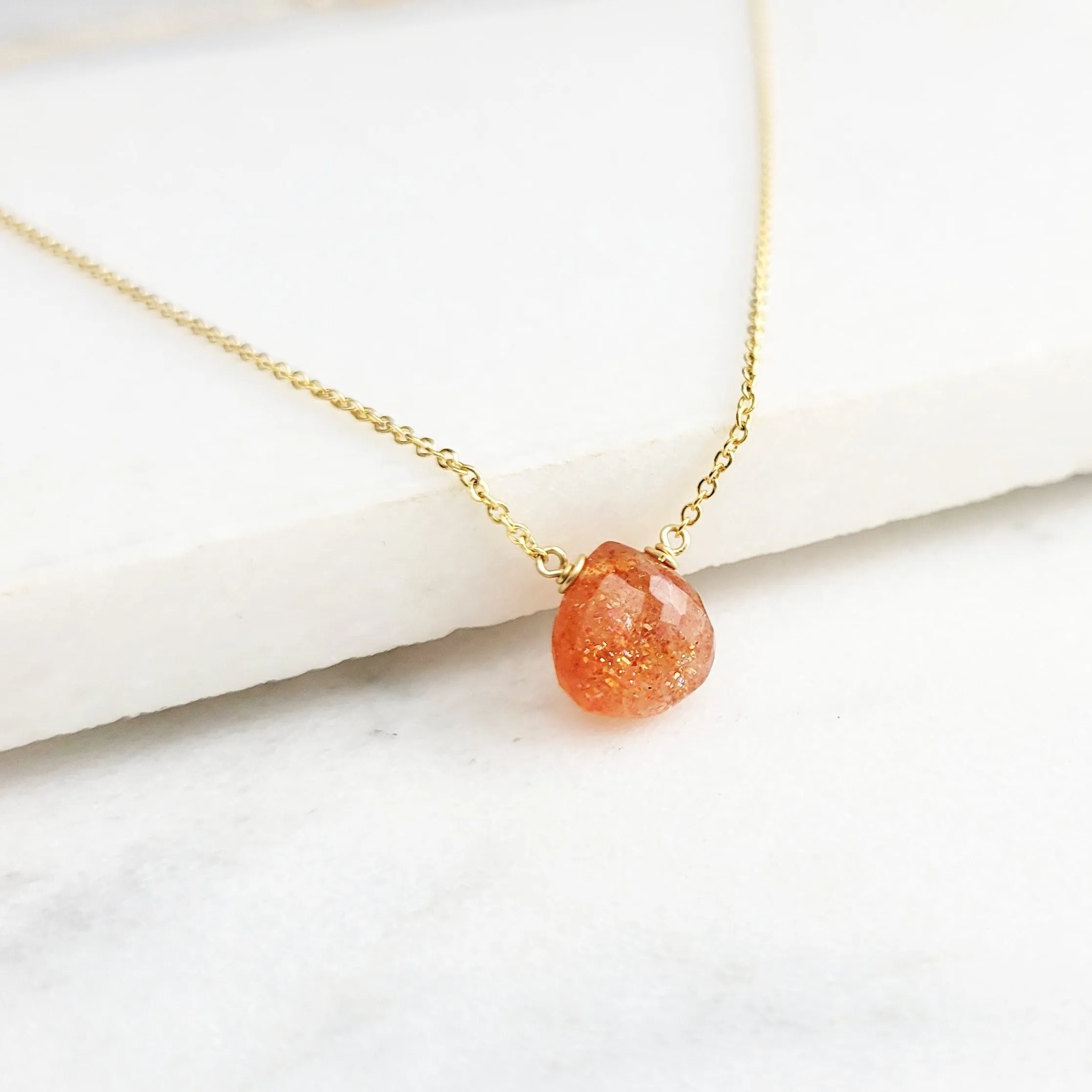Sunstone Heart Briolette Necklace