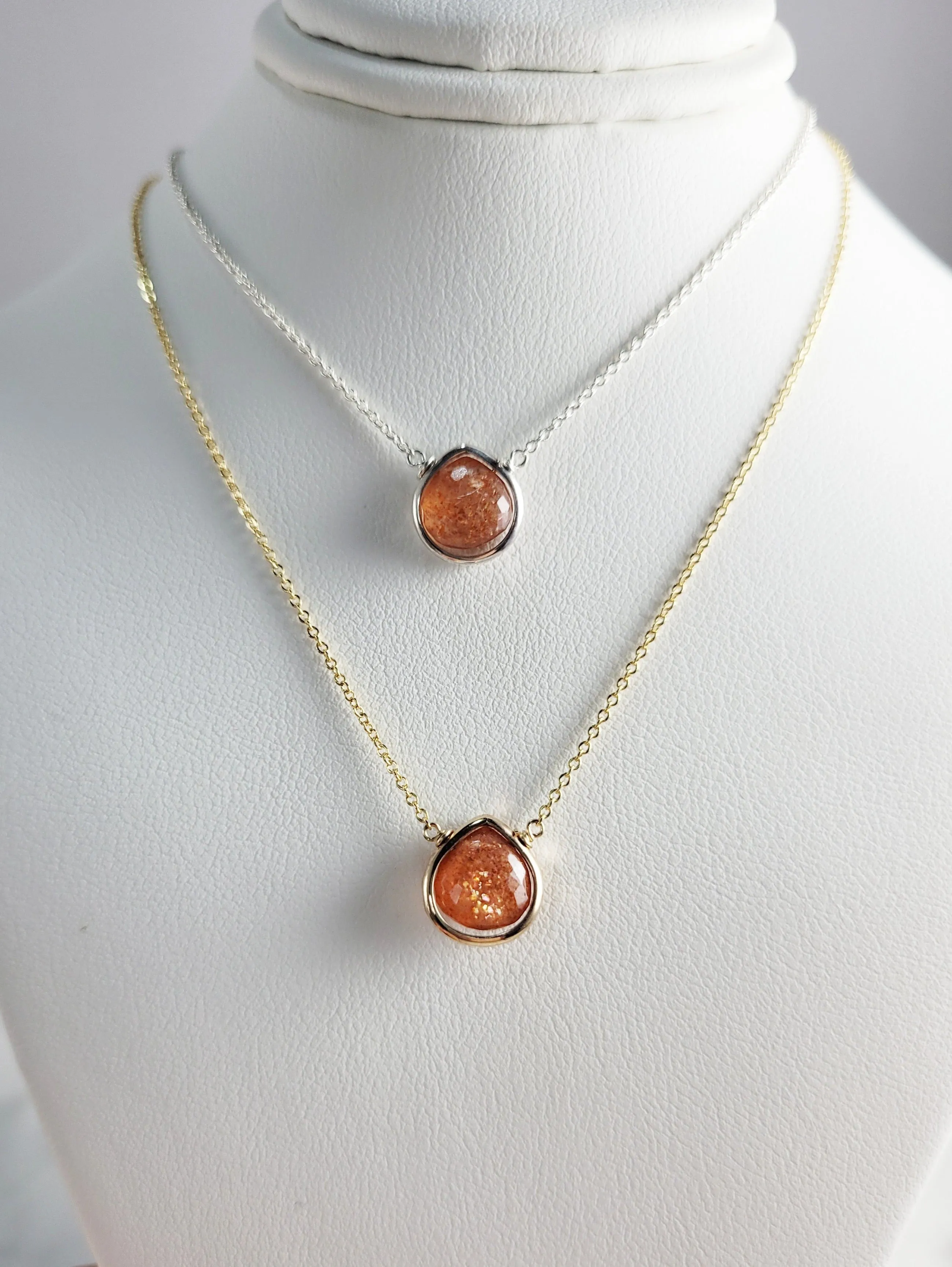 Sunstone Heart Briolette Pendant Necklace