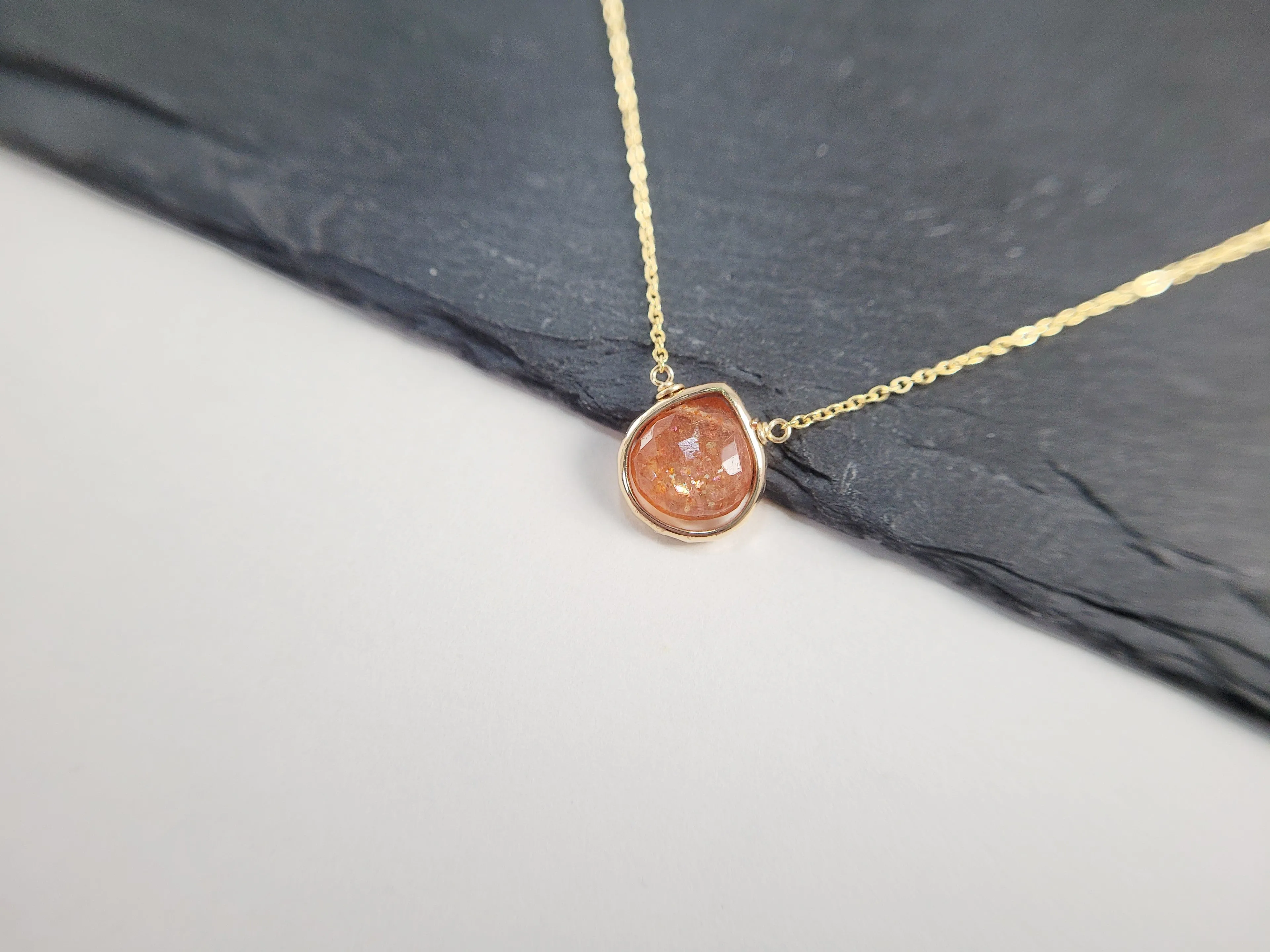 Sunstone Heart Briolette Pendant Necklace