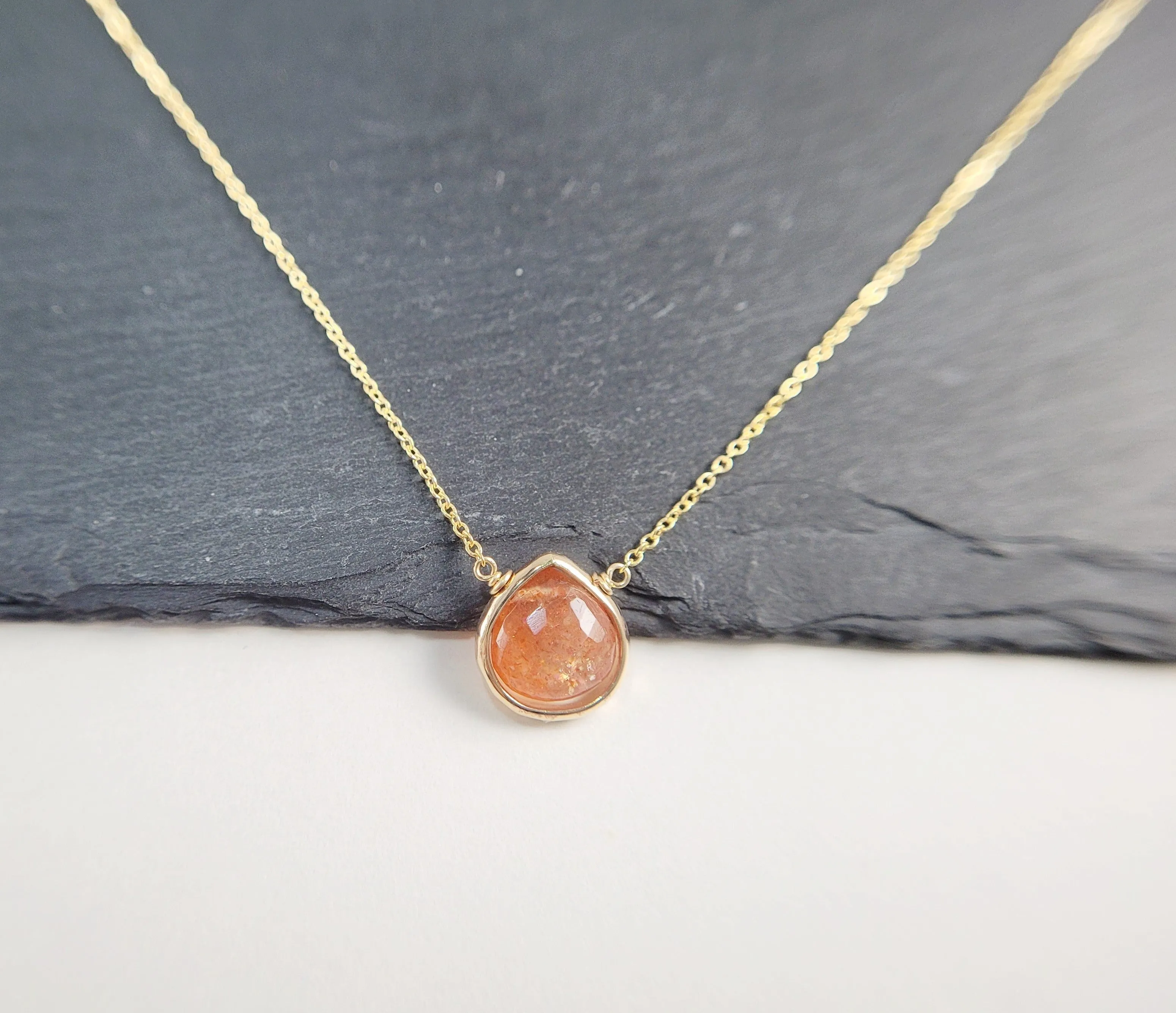 Sunstone Heart Briolette Pendant Necklace