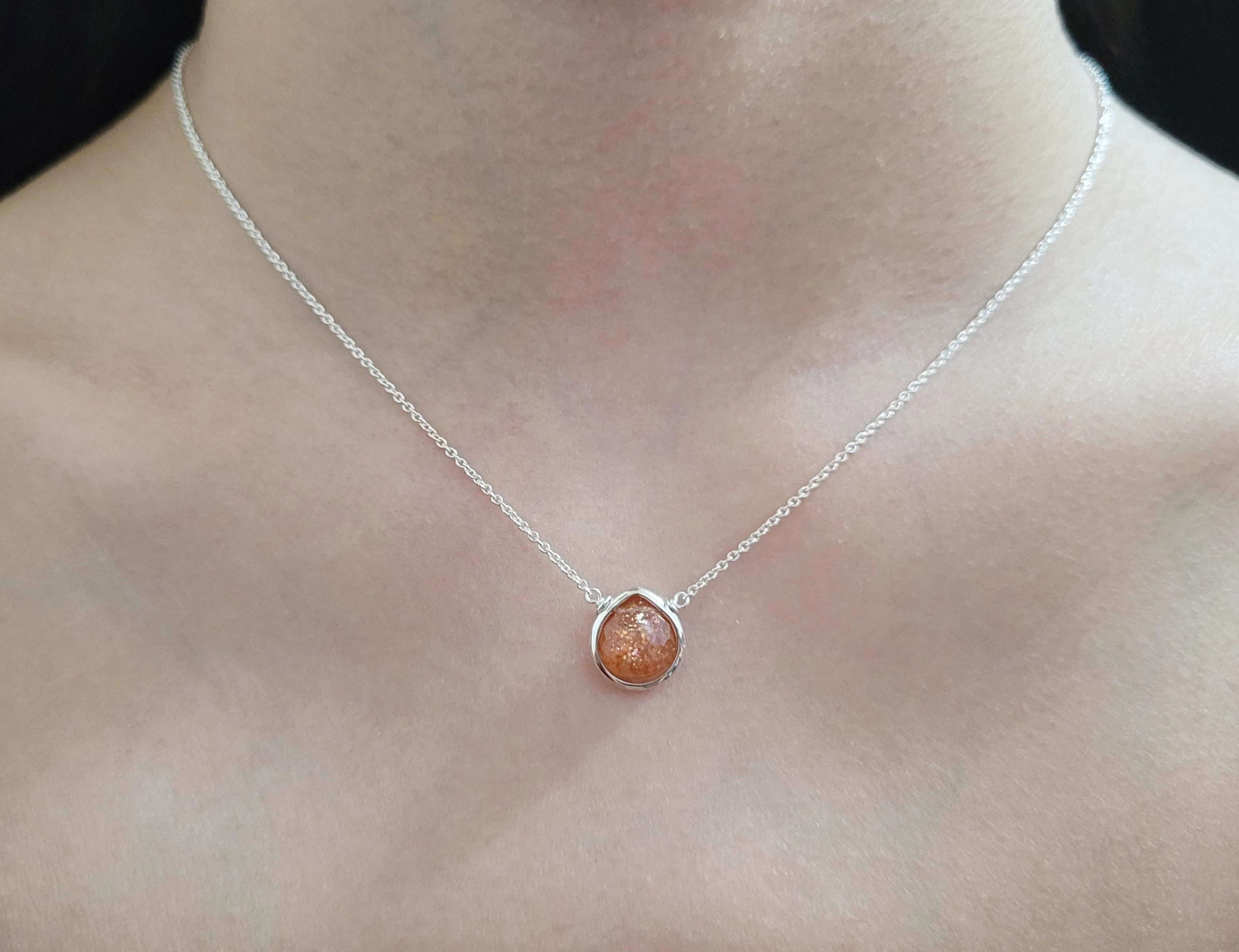 Sunstone Heart Briolette Pendant Necklace