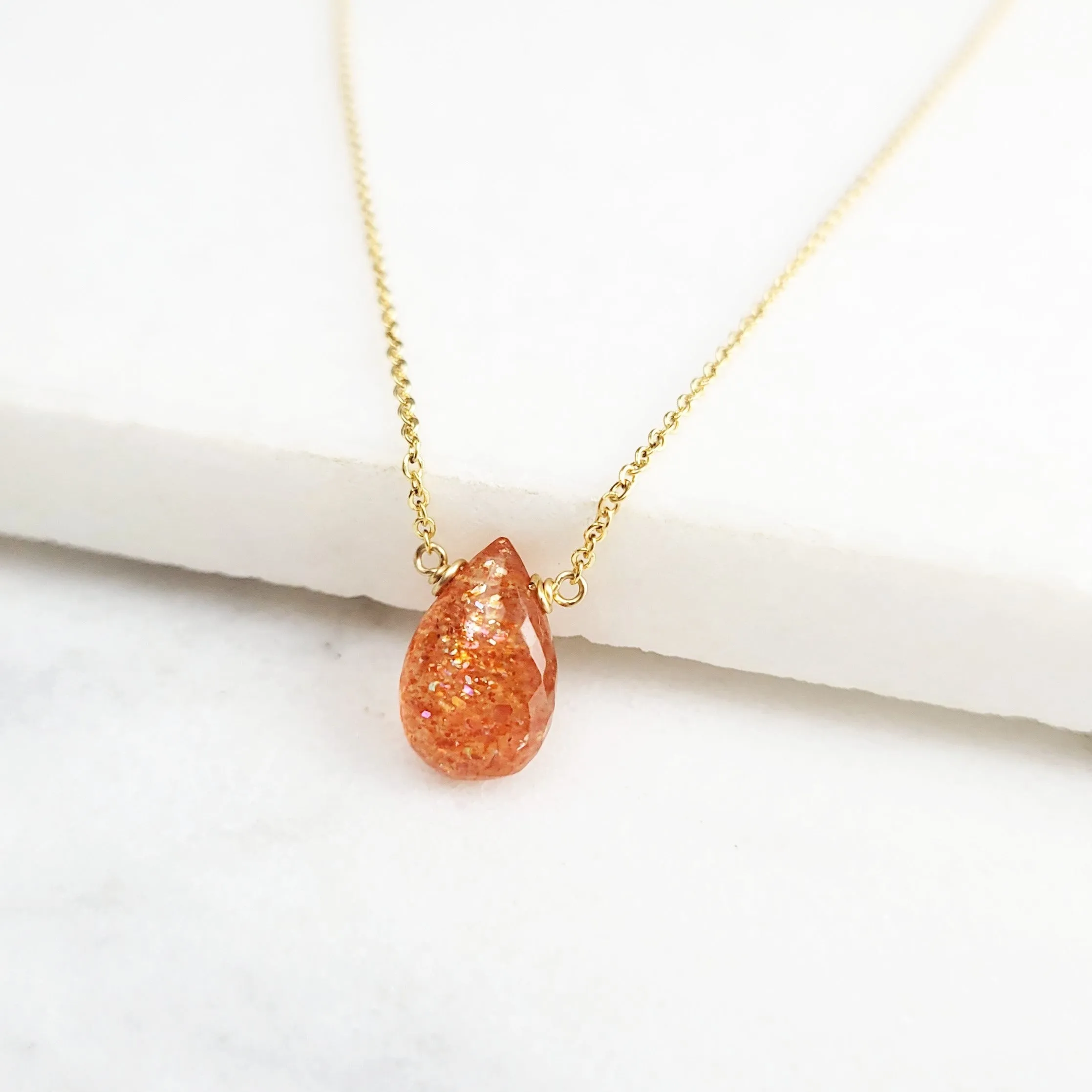 Sunstone Pear Briolette Necklace