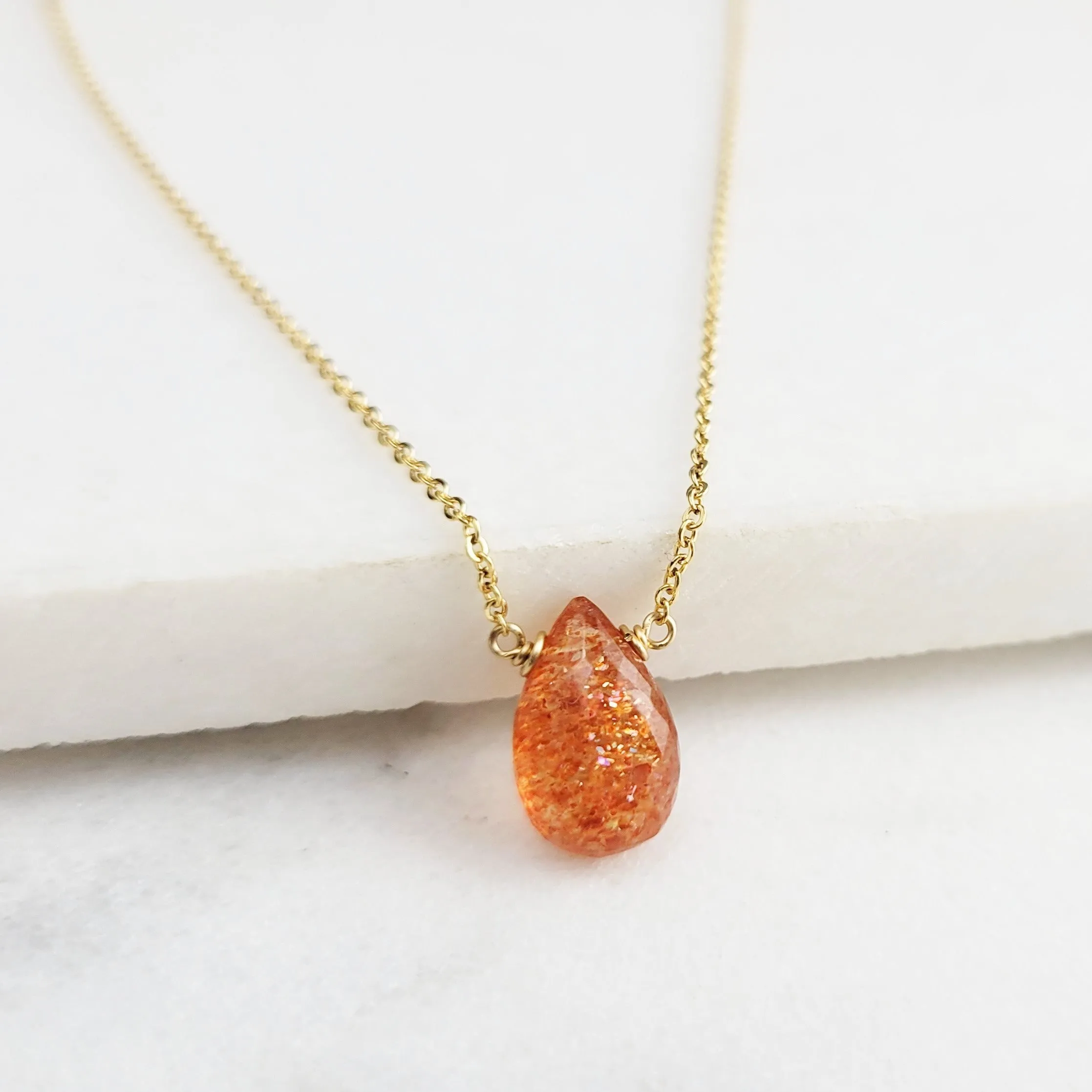 Sunstone Pear Briolette Necklace
